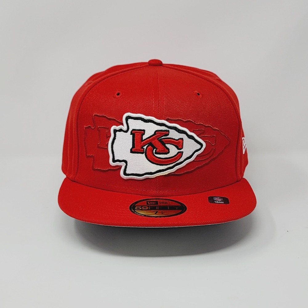 New Era 59FIFTY Kansas City Chiefs Hat Cap Mens 7 1/2 Red Tri Hit Fitted Cap